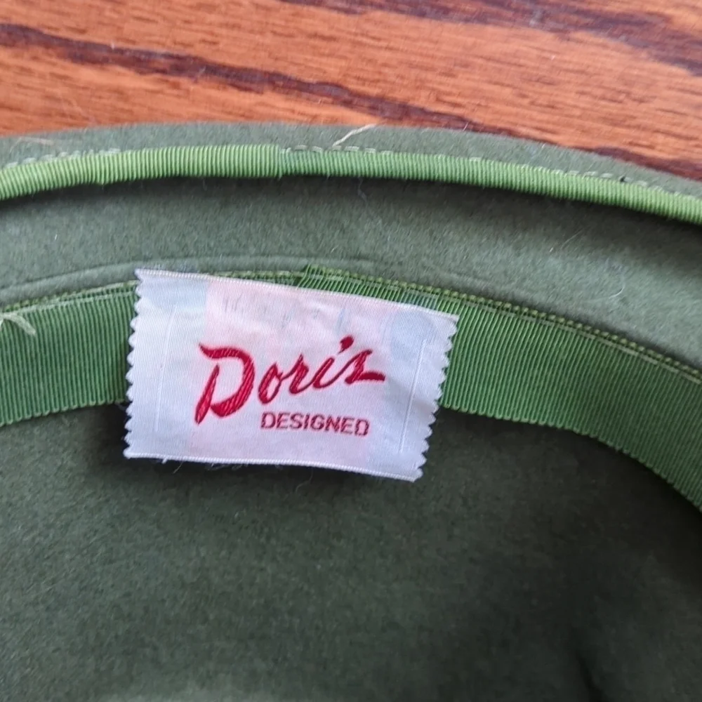Vtg 60s Hat Doris Designed avocado green Stovepipe unique festival indie wool